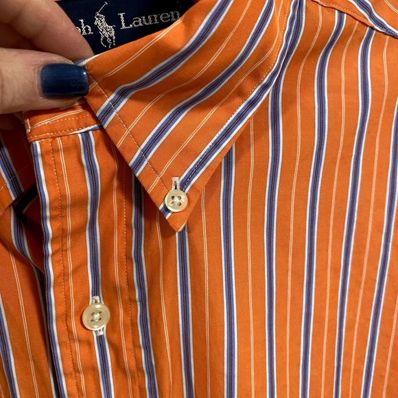 Ralph Lauren Classic Fit Orange, Blue, White Stripe Button Down Shirt Size 17 XL - Picture 6 of 9
